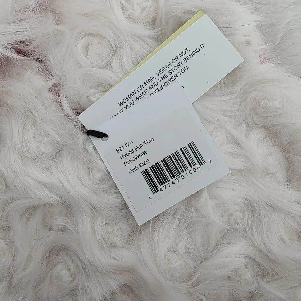 HEURUEH Faux Fur Hybrid Pull Through Scarf Pink Cream Fleece Luxe Winter OS